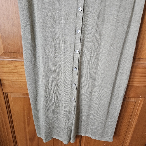 J. Jill Long Linen-Blend Long Cardigan Women Med Button Front V-Neck Sage Green - Picture 12 of 14